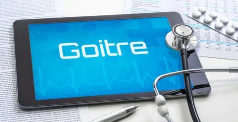 A tablet with the word Goitre on the display Stockfoto's