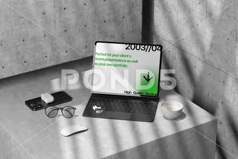 Tablet Workstation Mockup Scene PSD Template