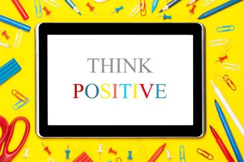 Tablet on a yellow background Stock Photos