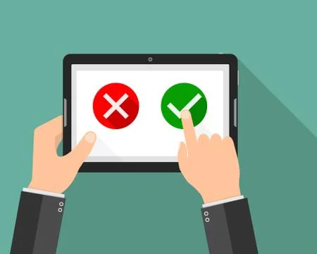 Tablet with Yes and No buttons. Vector illustration Stock Illustration