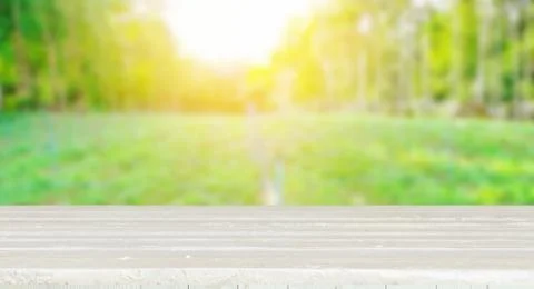 Tabletop with burred nature background Stock Photos
