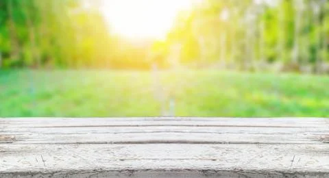 Tabletop with burred nature background Stock Photos