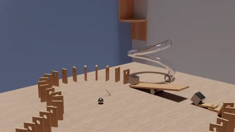 Tabletop Obstacle Course with Metal Ball, Glass Tube and Dominoes Stock-Footage 143830955