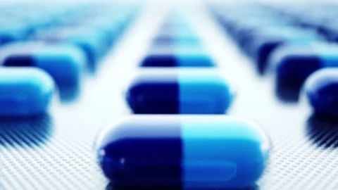 Tablets and pills packed. Mooving camera. Medical concept Stockbeeldmateriaal 73851513