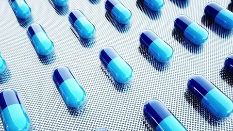 Tablets and pills packed. Mooving camera. Medical concept Video stock 73883524