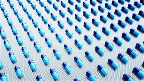 Tablets and pills packed. Mooving camera. Medical concept Stockbeeldmateriaal 73884620
