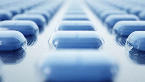 Tablets and pills packed. Mooving camera. Medical concept Video stock 73885525