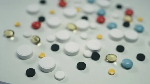 Tablets and pills. Pharmacy. Close up. Zoom in Stock Footage 163230558