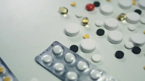 Tablets and pills. Pharmacy. Close up. Stock Footage 168811938