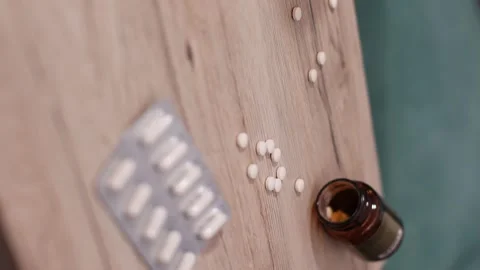 Tablets and pills. Pharmacy. Close up. Zoom out.Vertical video Stock-Footage 262786513