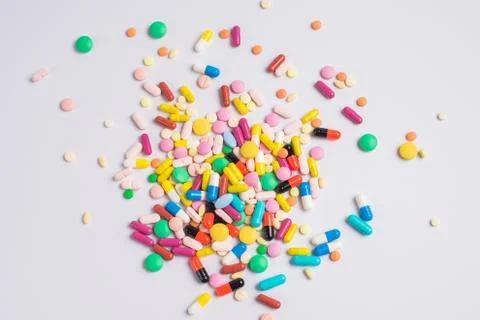 Tablets and pills on a white background Stock Photos