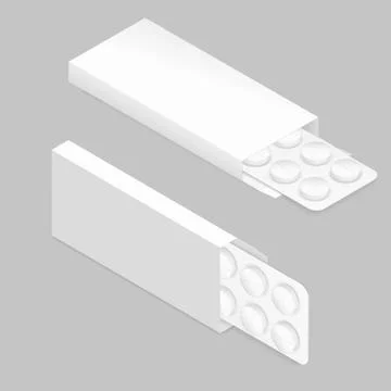 Tablets blister inside package detailed isometric icon set Stock Illustration
