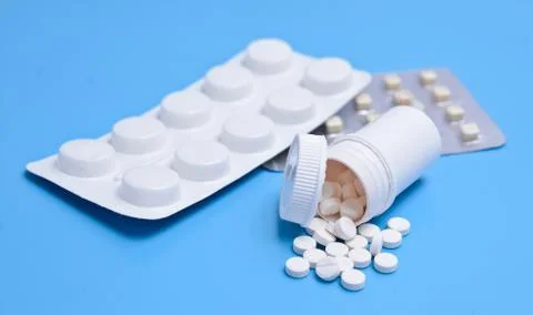 Tablets on a blue background Stock Photos