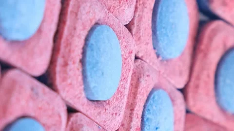 Tablets of detergent for a dishwasher, close-up. Vertical video Video stock 250028491