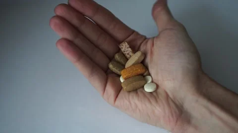 Tablets of different shapes, sizes and colors in the palm of your hand Stock Footage 151346717