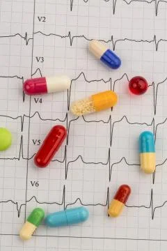 Tablets on an ecg Stock-Fotos