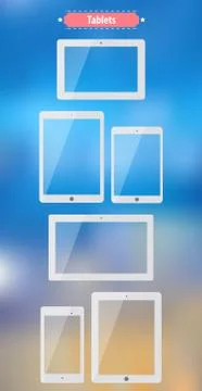 Tablets. Flat images with standard full sizes. Useful template for mock up or Stock Illustration