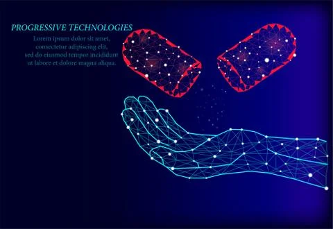 Tablets in the hands of man. Treatment with tablets. The effect of tablets on Illustrazione stock