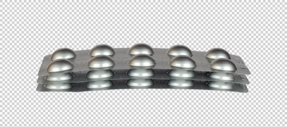 Tablets in silver blister packages isolated from background Stock Illustration