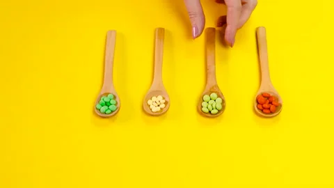Tablets in spoons. selective focus. Stock Footage 150216614