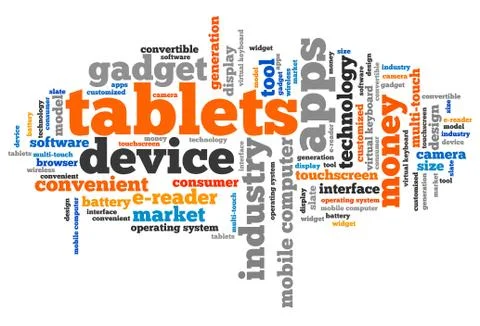 Tablets - technology concepts word cloud illustration. Word collage. Stock Illustration