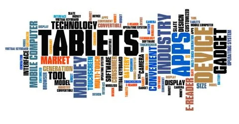 Tablets - technology concepts word cloud illustration. Word collage. Stock Illustration