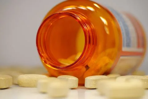 Tablets of vitamin C as Ascorbic Acid with rutin and citrus bioflavonoids Stock Photos