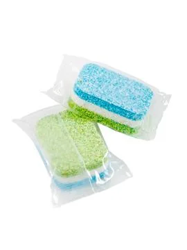 Tablets for washing dishes in the dishwasher. Two tablets isolated on a white Stock Photos