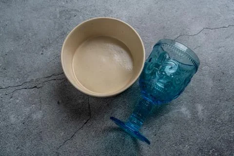 Tableware and decorations for serving a festive table. Plates, wine glasses and Stock Photos