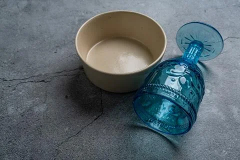 Tableware and decorations for serving a festive table. Plates, wine glasses and Stock Photos