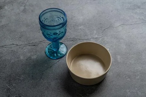 Tableware and decorations for serving a festive table. Plates, wine glasses and Stock Photos