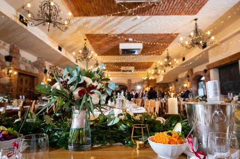 Tableware and table decorations at celebrations Stock Photos