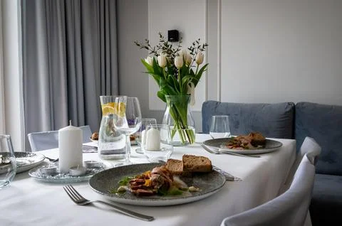 Tableware and table decorations at celebrations Stock Photos