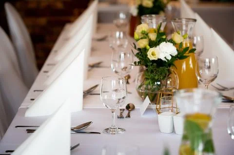 Tableware and table decorations at celebrations Stock Photos