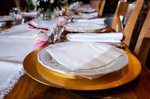 Tableware and table decorations at celebrations Stock Photos