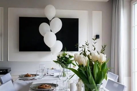 Tableware and table decorations at celebrations Stock Photos