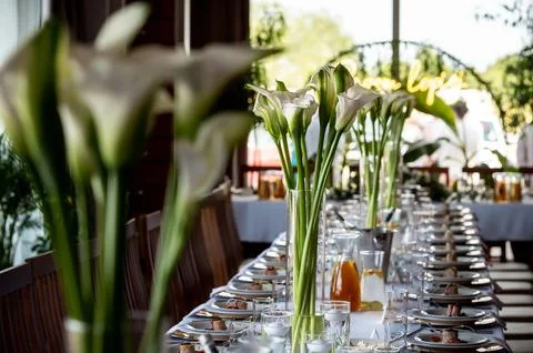 Tableware and table decorations at celebrations Foto stock
