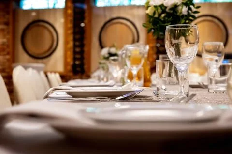Tableware and table decorations at celebrations Foto stock