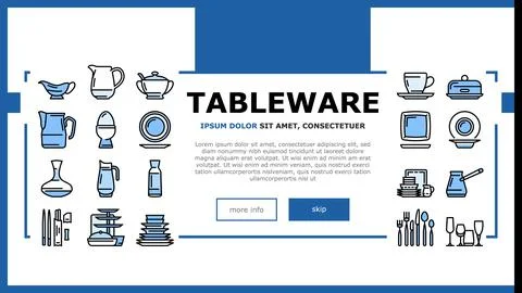 Tableware For Banquet Or Dinner Landing Header Vector Illustrazione stock