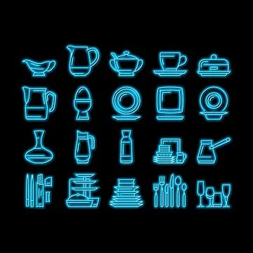 Tableware For Banquet Or Dinner neon glow icon illustration Illustrazione stock