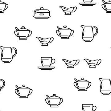 Tableware For Banquet Or Dinner Vector Seamless Pattern Illustrazione stock