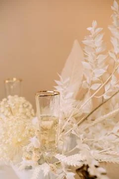 Tableware beige background cutlery candlestick restaurant luxury Stock Photos