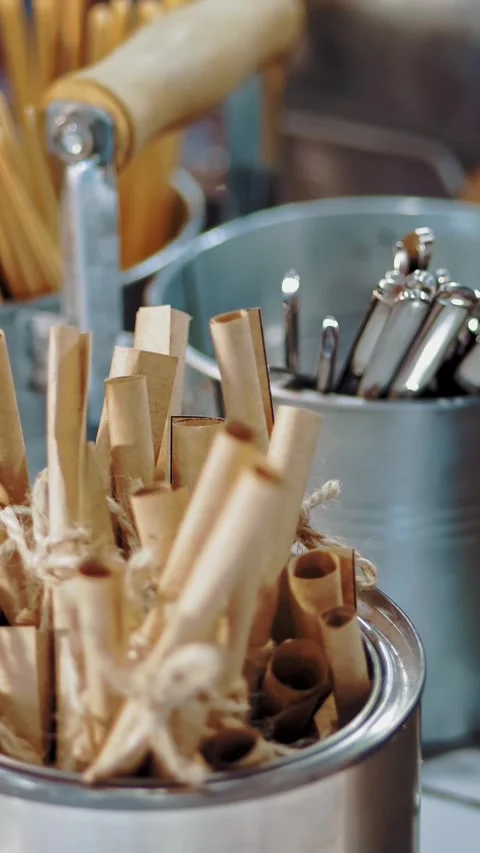 Tableware for cafe and restaurant. kitchen utensils, cutlery. close-up. wooden Stock Footage 320345647