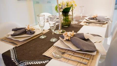 Tableware on dinning table Stock Photos