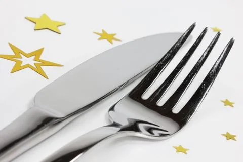 Tableware with golden stars Stock Photos