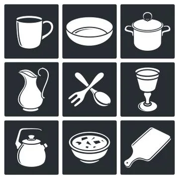 Tableware icons set Stock Illustration