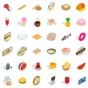 Tableware icons set, isometric style 스톡 일러스트