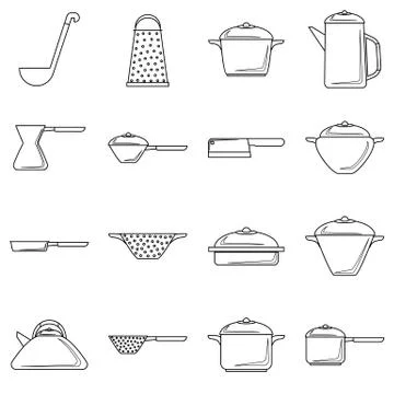 Tableware icons set, outline style Stock Illustration