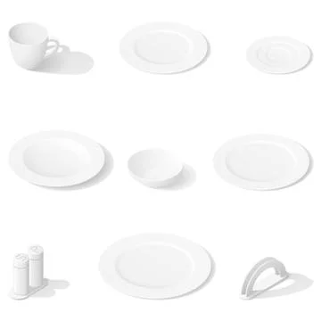 Tableware isometric icon set Stock Illustration
