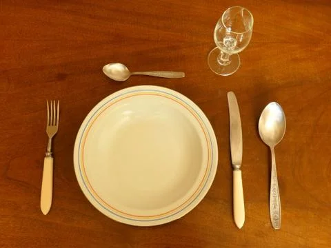 Tableware (Kitchenware) Set On Wooden Table Stock Photos